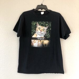SnapCat Funny Graohic Cat Black Tee M